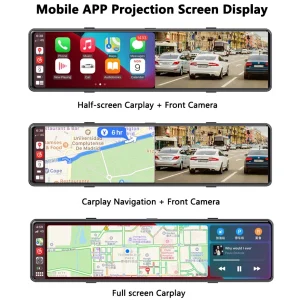 3 Cameras Dash Cam Carplay & Android Auto 2.5K 2560*1440P Rearview Mirror Video Recorder WIFI Loop Recording Phone APP Car DVR