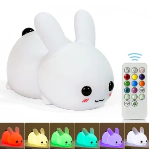 1pc Cute rabbit nightlight remote control dimmable rechargeable silicone rabbit light children's baby toy gift touch sensor