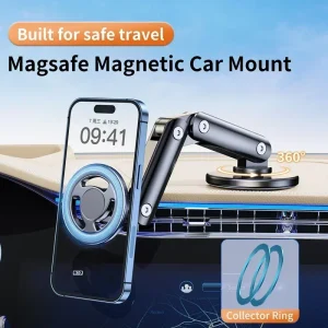 Magnetic Metal Car Phone Holder 360 Rotation Adjustable Foldable Phone Bracket for Iphone 15 14 13 12 11 Pro Max Samsung Xiaomi