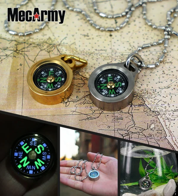 MecArmy Brass CMP Compass direction identity Compass Outdoor Compass with Lanyard - may be worn as a pendant