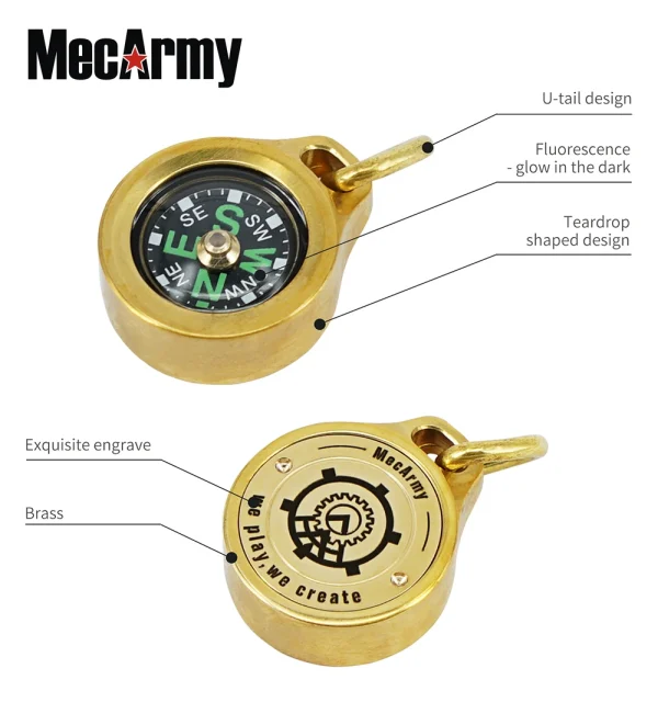 MecArmy Brass CMP Compass direction identity Compass Outdoor Compass with Lanyard - may be worn as a pendant