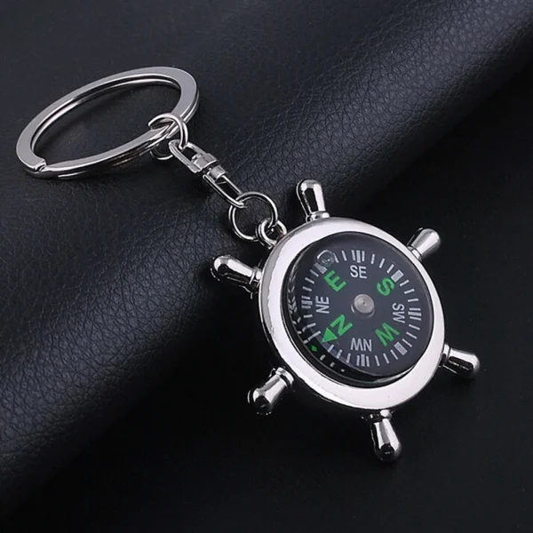 Outdoor Gadget Mini Imitation Rudder Helm Compass For Camping Adventures Key Chain Charm Pendant Gift