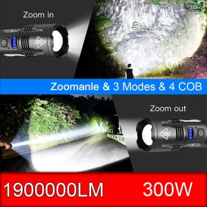 19000LM XHP140 300W Led Most Powerful Flashlight 18650 XHP50 USB Rechargeable High power Torch light 10000MAh Tactical Lantern