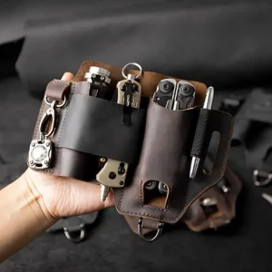 Leather EDCs Organizer Sheath EDCs Belt Sheath Pocket Organizer Multitool Pouch with Pen Holder for Flashlight Knives Car Key