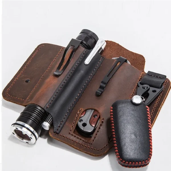 With Buckle Outdoor Portable Tactical Multifunction Belt Holster Genuine Cowhide Leather Pocket EDC Multitool Sheath Hunting Bag