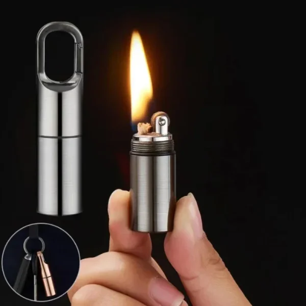 Metal Mini Keychain Kerosene Lighter Outdoor Survival Portable Grinding Wheel Lighter Compact Small Tool