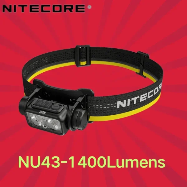 NITECORE NU43 1400Lumens Rechargeable Headlamp Battery Built-in 3,400mAh Li-ion Battery Beam color White+Red Light