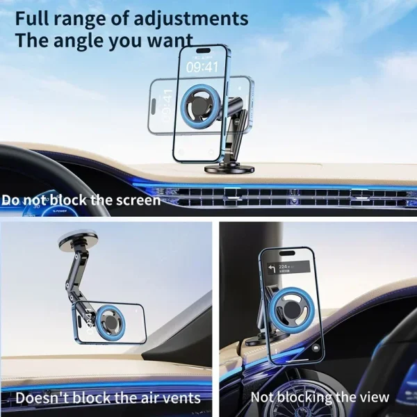 Magnetic Metal Car Phone Holder 360 Rotation Adjustable Foldable Phone Bracket for Iphone 15 14 13 12 11 Pro Max Samsung Xiaomi