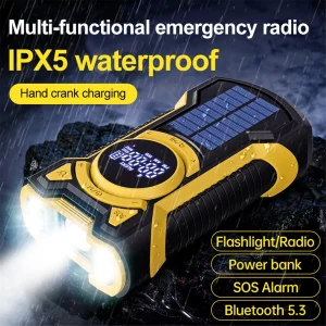 Hand Crank Solar Radio Portable AM/FM/ Weather Radio with LED Flashlight Bluetooth 5.0 Speaker Emergency Radio-C