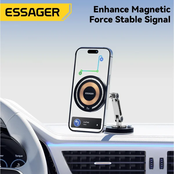 Essager 15W Magnetic Wireless Car Phone Holder Telescoping 360 Degree Car Mount For iphone 15 14 Samsung Universal Holder Stand