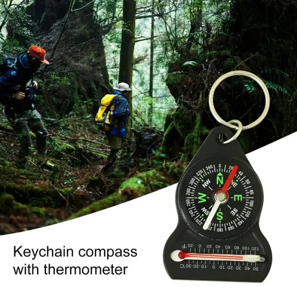 Mini Survival Compass Thermometer Portable Outdoor Camping Hiking Pocket Navigator Adventure Keychain Compass Climbing Equipment