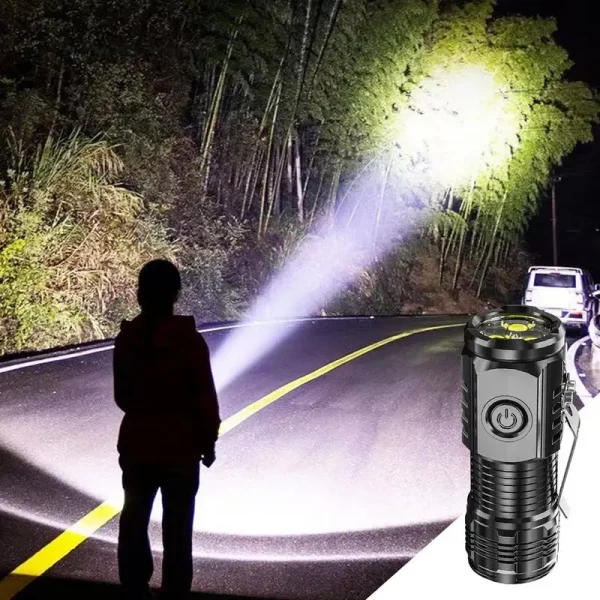 Three Eye Mini Flashlight Super Power Type-C Super Bright Flashlight Long-Range Powerful Flash Lights Portable Waterproof