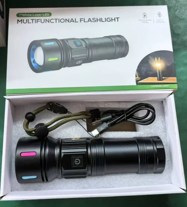 XC-902 4 Light Sources Flashlight Powerful LED 2200LM Flashlights Rechargeable Zoom Fishing Light with Camping Side Light