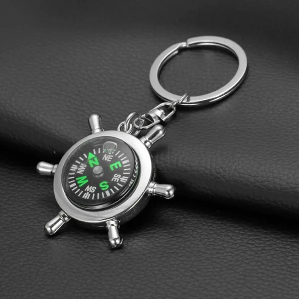 Outdoor Gadget Mini Imitation Rudder Helm Compass For Camping Adventures Key Chain Charm Pendant Gift