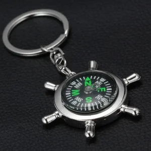 Outdoor Gadget Mini Imitation Rudder Helm Compass For Camping Adventures Key Chain Charm Pendant Gift