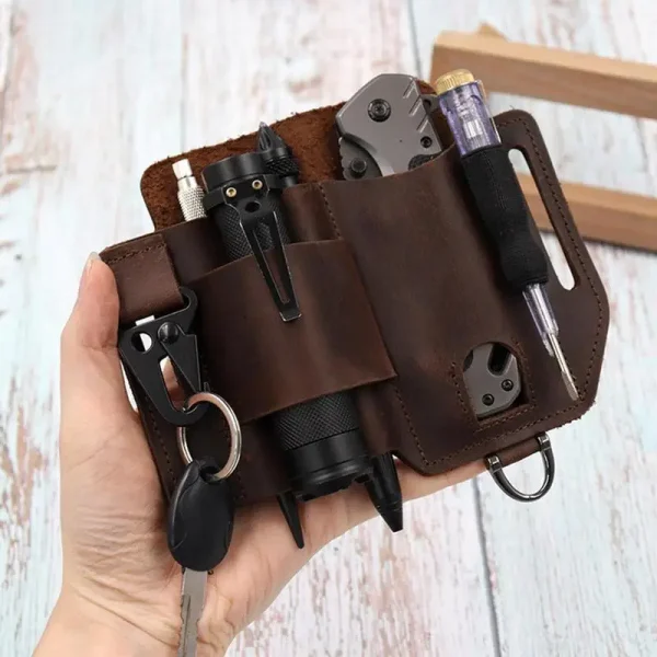 EDCs Organizer Sheath Leather EDCs Tool Holster Multitool Sheath High Capacity Cowhide Holster For Knives Car Key