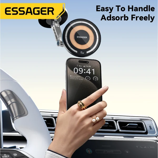 Essager 15W Magnetic Wireless Car Phone Holder Telescoping 360 Degree Car Mount For iphone 15 14 Samsung Universal Holder Stand