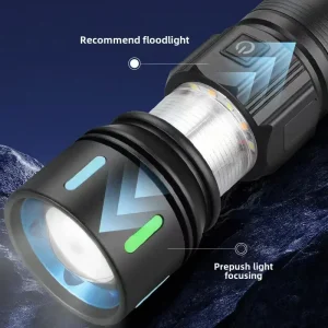 XC-902 4 Light Sources Flashlight Powerful LED 2200LM Flashlights Rechargeable Zoom Fishing Light with Camping Side Light