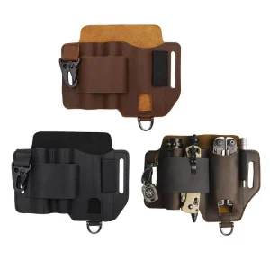 EDCs Organizer Sheath Leather EDCs Tool Holster Multitool Sheath High Capacity Cowhide Holster For Knives Car Key